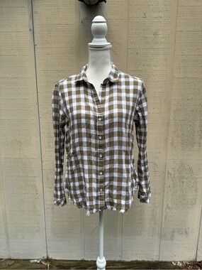 Bella Dahl Brown and White Checked Button-Down Shirt